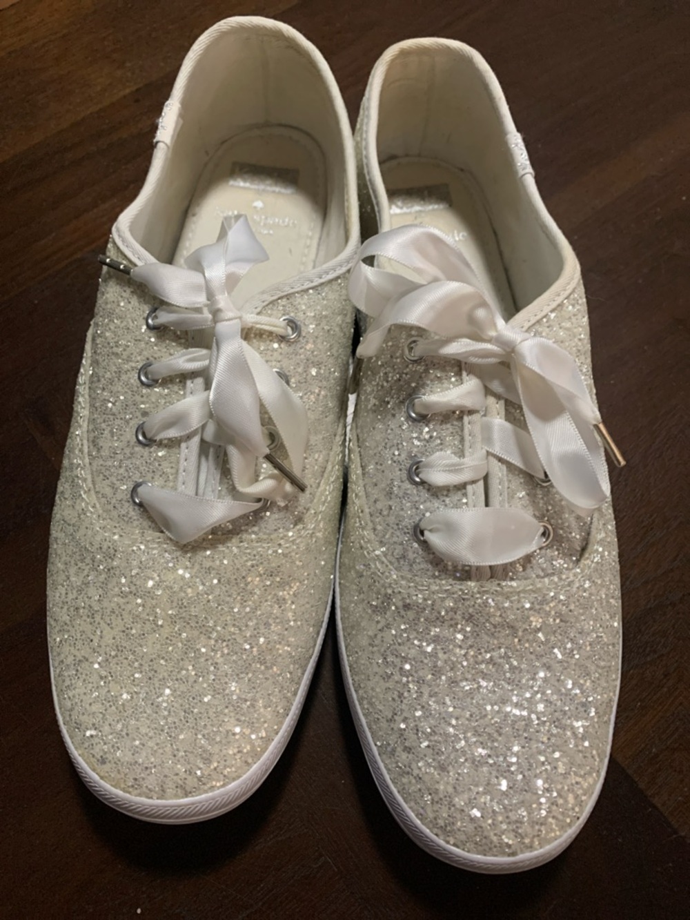 kate spade White Glitter Satin Ribbon Sneakers size 9.5